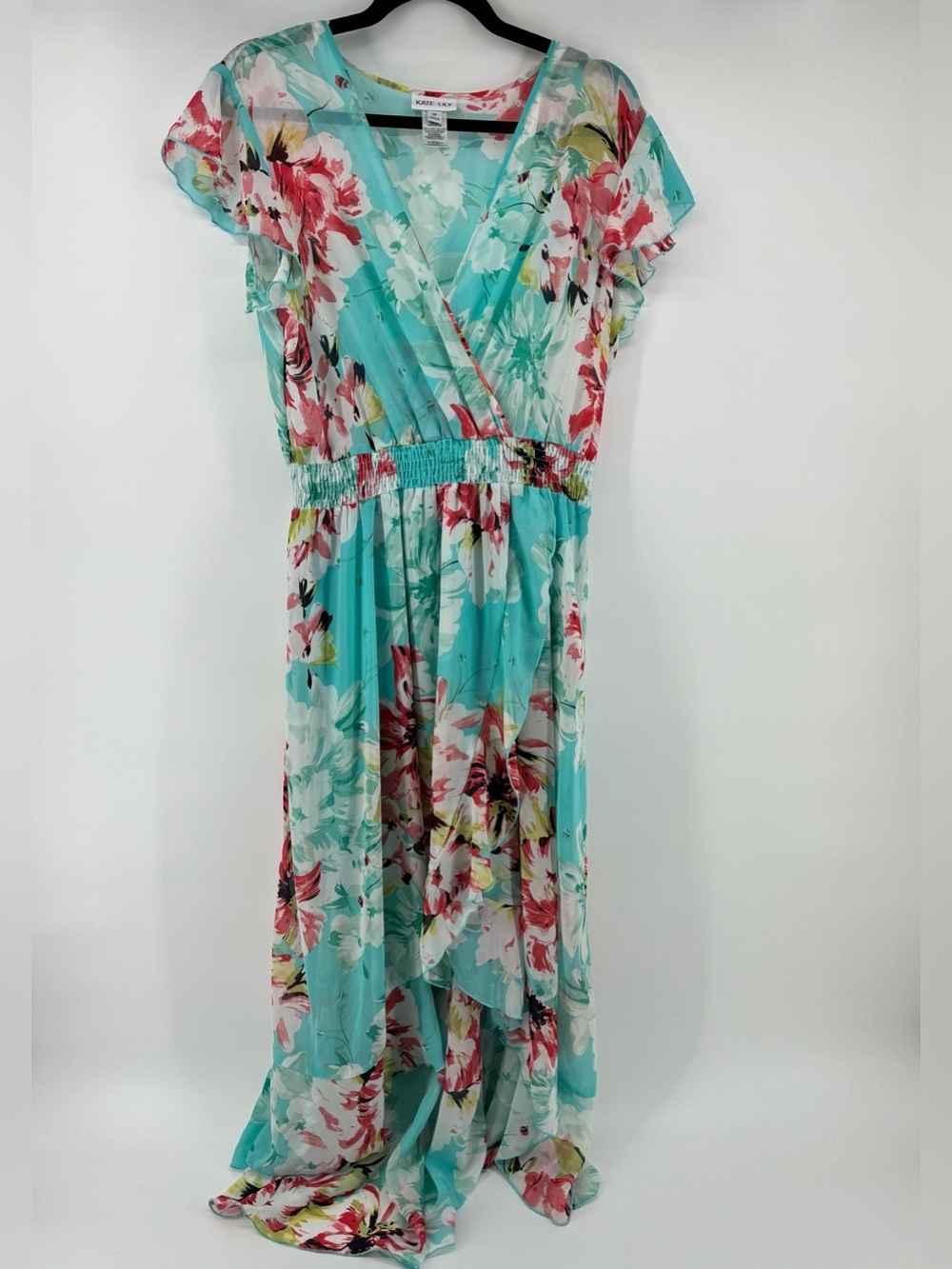 Kate Lily Aqua Floral Wrap Maxi Dress